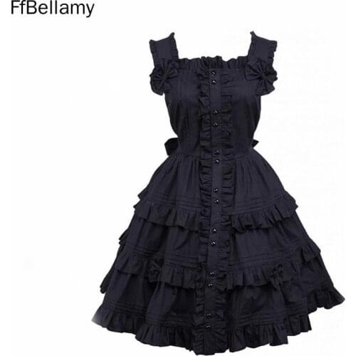 Black Gothic Lolita Dress / Womens Dress Cosplay Punk Lolita Dress Satin Sleeveless Knee Length