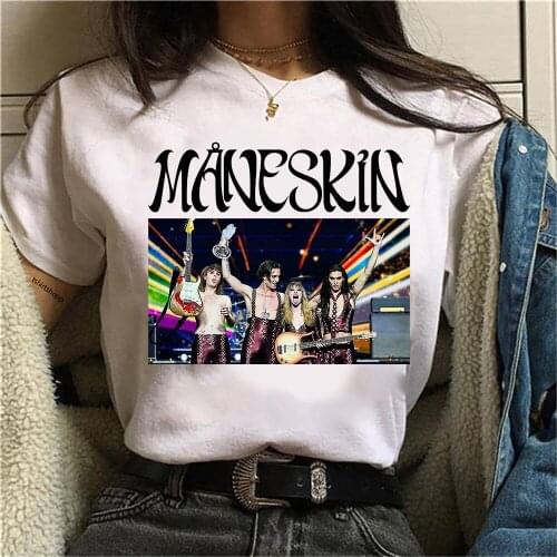 Maneskin T Shirt Fashion Women Casual O-Neck Hip Hop Cotton T-Shirt Female Harajuku Kawaii Tops Tee Shirt damiano david Tshirt
