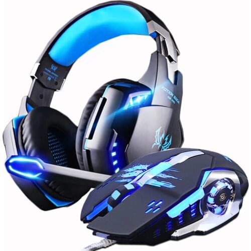 Gaming Headset Casque Headphones Deep Bass Stereo Earphones with Microphone +Gaming Mouse Mice 3200 DPI combination LED Lights