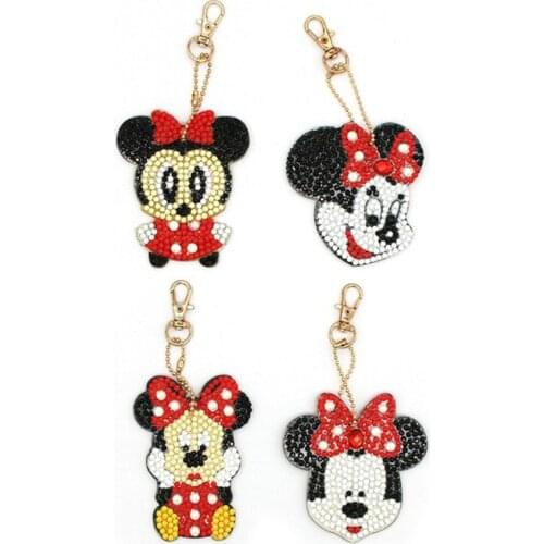 4Pcs Minnie Pattern DIY Diamond Painting Keychains Bag Pendant Ornament Round Diamond Mosaic Embroidery Decoration Gift