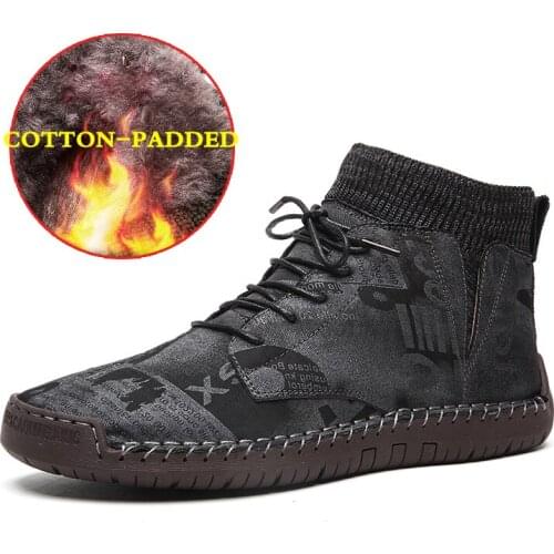 Leather mens boots winter casual shoes sports shoes high-top western ankle boots waterproof