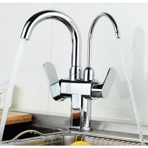 Kitchen Contemporary Polished Chrome Brass basin Faucet Dual Handels Vessel Mixer Tap Pure Water Faucet Hot&Cold mixer Taps