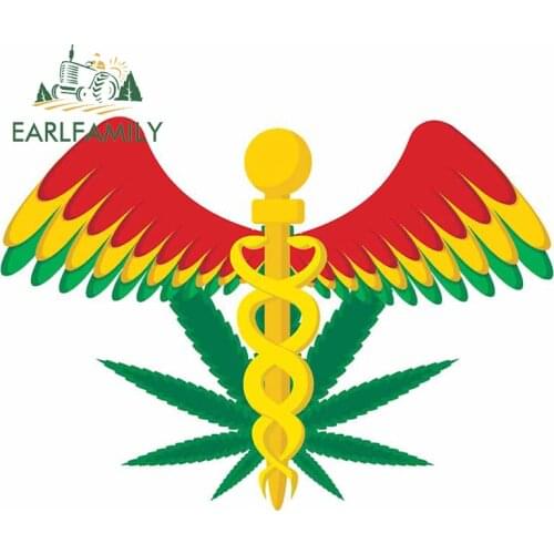 EARLFAMILY 13cm x 9.6cm for Medical Marijuana Caduceus Healing Car Stickers Personality Fine Decal Scratch-Proof Fine Decoration
