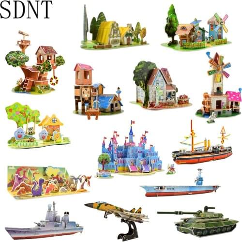 Cartoon Cardboard Jigsaw Puzzle 3D Paper Model Building Kits diy House 3D Puzzle Toys for Kids Games Educational Toys Gifts