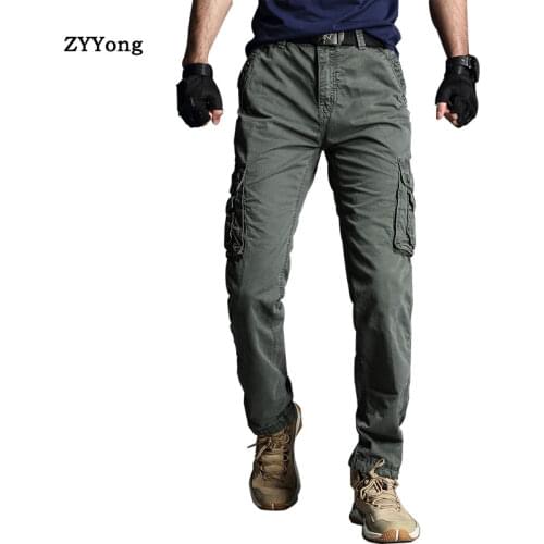 Mens Cotton Cargo Pants Mens Casual Multi Pockets Military Large size 40 Tactical Pants Men Outwear Army Straight Long Trouser
