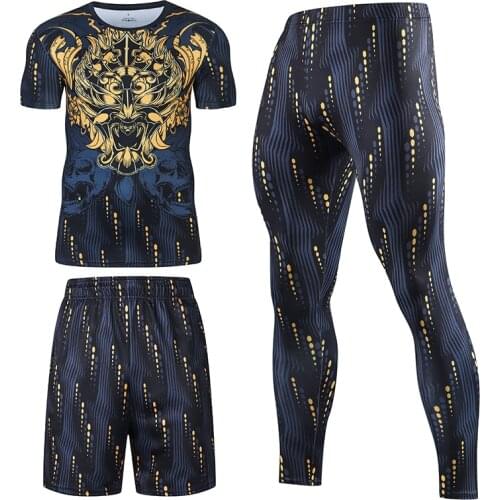Men Sports Set Rashguard 3 Pcs/Set Gym Clothes Fitness Sleeveless Top Leggings Suits Compression Exercise Male Tights Tracksuit