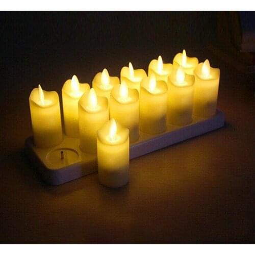 Set of 12 Rechargeable Remote controlled Dancing Flame LED tealight Swinging Votive Candle Light Xmas Wedding Decor-Warm white