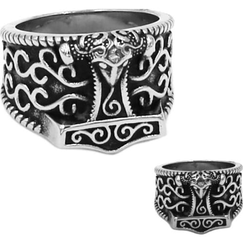 Norse Viking Myth Thor Hammer Ring Stainless Steel Jewelry Tribal Celtic Knot Motor Biker Mens Ring Wholesale SWR0839A