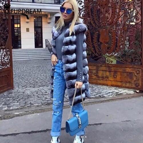 Q.FURDREAM 2020 Fashion Luxurious Rex Rabbit Fur Gilet Whole Skin Sleeveless Winter Thick Warm Vest High Quality Rex Rabbit Fur
