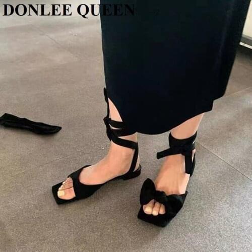 Brand Sandals Fashion Cross Tied Ankle Strap Gladiator Sandal Lace Up Casual Shoes Bow Knot Flat Flip Flops Sandalias Mujer 2021