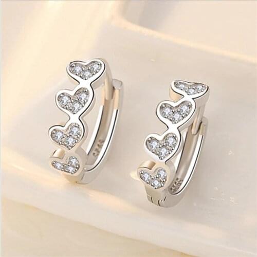 Shining Zircon Heart Design Hoop Earrings Female Jewelry Charm Silver 925 Women Earring Accessories Girls Princess Birthday Gift
