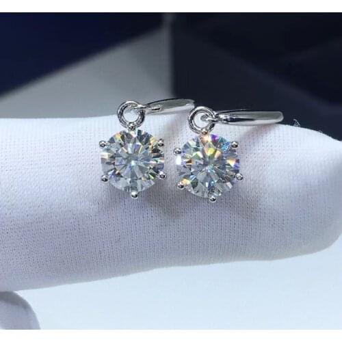 Passed Diamond Test Perfect Cut Six Claws Moissanite Diamond Earring 925 Silver D Color Classic Diamond Luxury Jewelry Gift 2ct