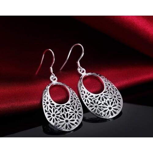 Hot New solid 925 Sterling Silver Carved oval Earrings for lady Women Retro classic Jewelry elegant party wedding Holiday gift