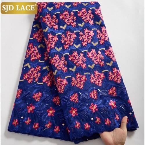 SJD LACE Hot Sale Swiss Voile African Dry Lace Fabric Embroidery Royal Blue Nigerian Cotton For Bridal Dress Materials Sew A2498