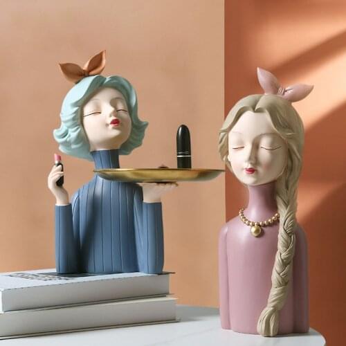 Nordic Resin Storage Girl Sculpture Ornaments Living Room Desktop Character Model Craft Home Decoration Accessories Wedding Gift