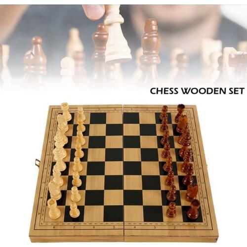 Folding Chess Set 3 in 1 Wooden Chess, Checkers and Backgammon Set for Adults Beginners