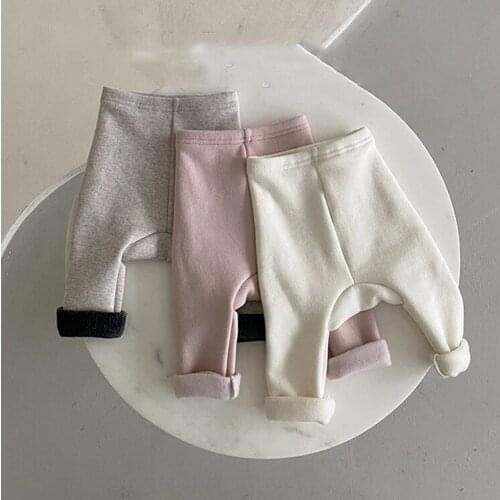 Infant Baby Warm Pants 2020 Winter New Solid Plus Velvet Leggings for Boys and Girls Kids Cotton Big PP Thicken Skinny Trousers
