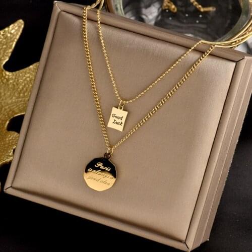 Titanium steel fadeless small design Fascinating double golden Goodluck Niche design with double tag necklace sweater chain