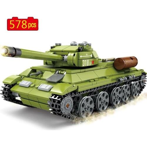 Military Series WWII Soviet Union T34 Medium Main Battle Tank Soldier SWAT Building Blocks Bricks Toys Gifts