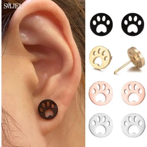 Female Stainless Steel Stud Earrings 2021 Trend Rose Gold Wedding Jewelry Small Dog Cat Paw Claw Earrings For Women pendientes