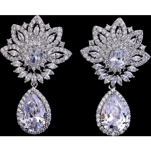 New Luxury No Pierced Ears Style Water Drop Cubic Zirconia Women Clip On Earrings Without Piercing