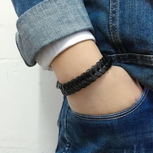 ZotatBele 6pcs/set Fashion Jewelry Wrap Black Charm Genuine Leather Bracelet with Braided rope Unisex for Men&Women -SF137