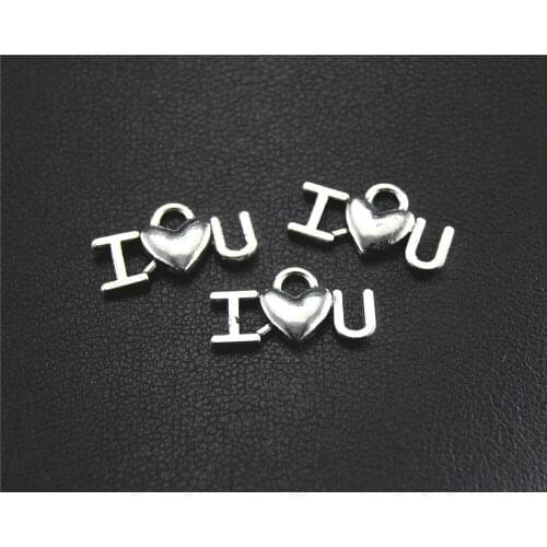 15cs Silver Color i love you Letter Heart Charm DIY Necklace Bracelet Bangle Findings 7x14mm A1499