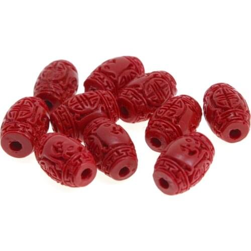 20pcs/lot Carved Natural Cinnabar Red Barrel Beads Tube Spacer Beads for DIY Jewelry Making Charm Bracelet Findings Accessories