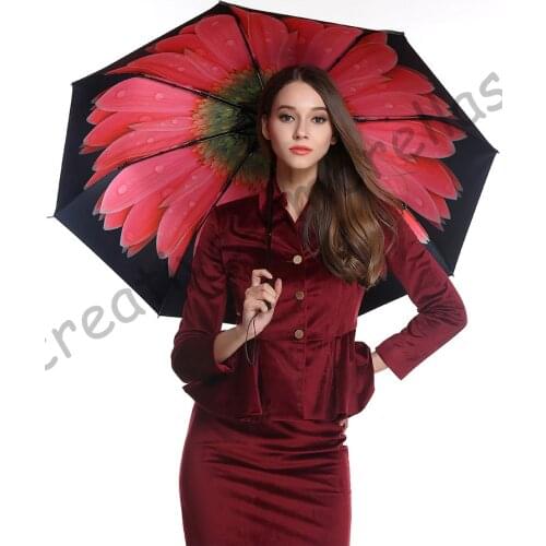3pcs/lot colour options Fiberglass windproof 5times black coating anti-UV parasol pocket mini folding daisy printed umbrella