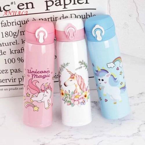 500ML Fashion Cartoon Unicorn Thermos Vacuum Cup Gift Stainless Steel Portable Water Bottle Outdoor Sport Bounce Thermal Flasks