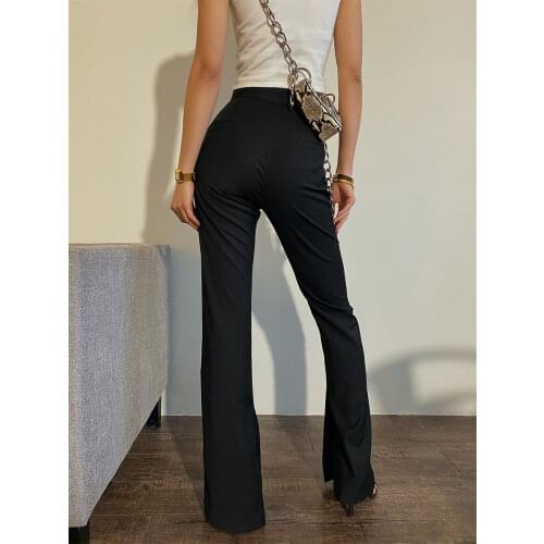 Black Long Straight Black High Waist Straight Pants Mopping Pants Slit Design Tall and Thin