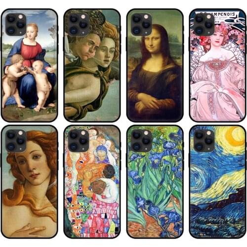 Black tpu case for iphone 6s 7 8 plus x 10 cover for iphone XR XS 11 pro MAX case Vincent Van Gogh Mona Lisa Gustav Klimt Artsy