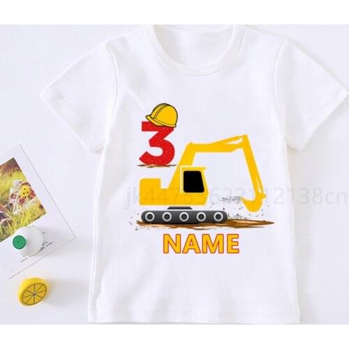 Baby Kids Cartoon Excavator Birthday Number Name Print T Shirt Children Birthday T-shirts Boy&Girl Funny Gift Tshirt Present2-10