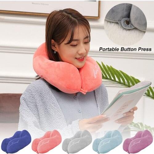 Travel U-Shaped Pillow Slow Rebound Memory Foam Cervical Spine Protection Nap Pillow For Airplane Office Car 30x30x13CM Portable