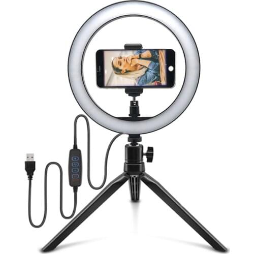 Photography Ring Lamp USB Video Light 10inch LED Selfie Ring Light with Phone Holder Table Tripods for Tik tok Makeup Youtube