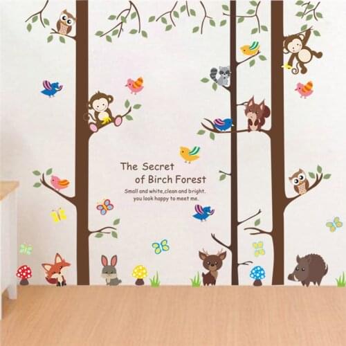 Forest Animals Monkey Rabbit Bird Tree Wall Sticker Children Bedroom TV Background Sofa Wall Decal Art Home Decor Poster Mural