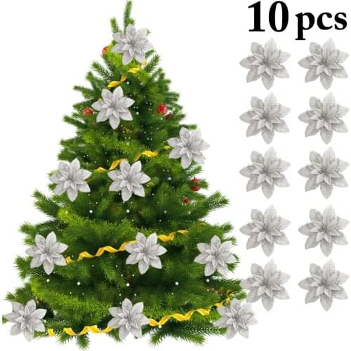 10Pcs Artificial Flowers Xmas Tree Ornament Decorations Christmas Home Decorations New Year Christmas Decorations Christmas Gift