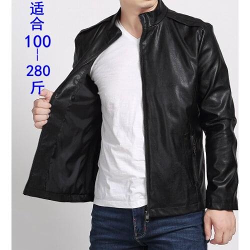 Spring Autumn large size mens Leatherwear stand collar business casual thin style PU jacket man loose big yards leather coat