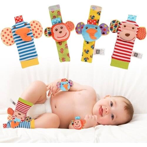 Baby Infant Soft Handbells Hand Wrist Strap Rattles Animal Socks Newborn Toys Finders Stuffed Christmas Toys