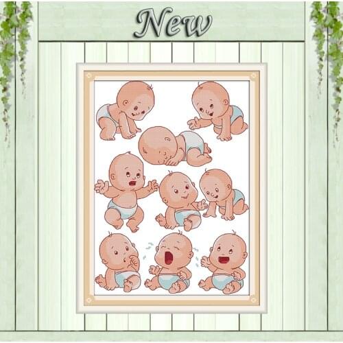 Nine son collecting blessing kids baby painting counted print on canvas DMC 14CT 11CT Cross Stitch Needlework Set Embroidery kit