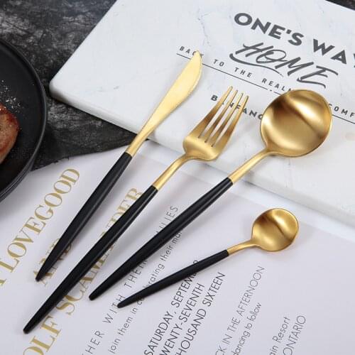 4Pcs Flatware Set Stainless Steel Tableware Western Utensils Set Knife Fork Spoon Gold Finish Polished Cutlery Steak Dinner Sets