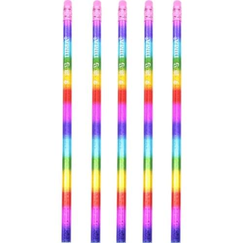 New Wooden Rainbow Pencil Green Color Colorful Appearance School Student Children Stationery Office Writing Pencil 5 Pieces
