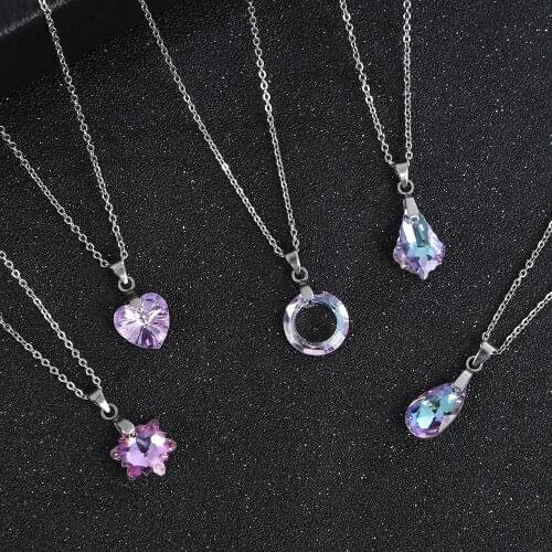 Lovely Heart Star Butterfly Pendant Necklace Stainless Steel Crystal Geometry Chain Neclaces For Women Fashion Jewelry Gifts