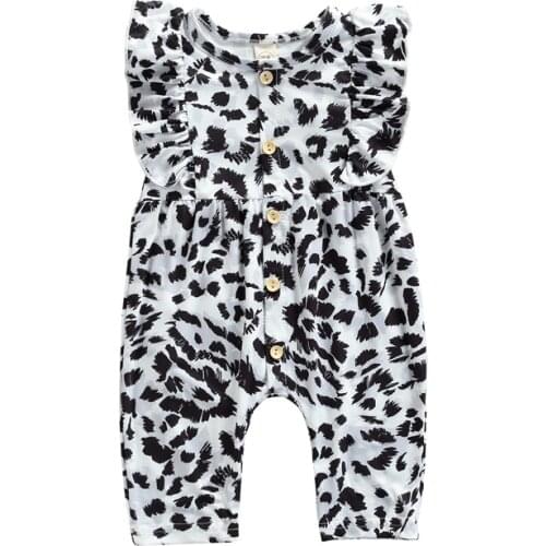 Pudcoco 0-24M Romper Baby Girls Boys Summer Leopard Print Sleeveless Button Casual Newborn Kids Ruffles Jumpsuit Leotard Outfit