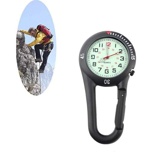 Low Price Loss Sale Beautiful Black/Silver Clip on Carabiner Luminous Face FOB Watch for Doctors Nurses Paramedics Chefs