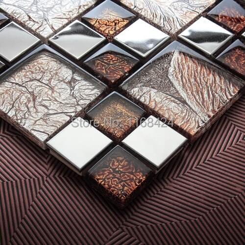 Stainless steel foil glass mosaic tile EHM1020 for wall stickers TV backdrop puzzle free shipping