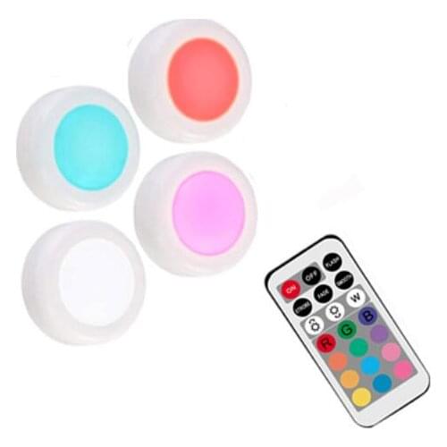 LED Cabinet Light battery RGB Color Puck Lights Dimmable Under Shelf Kitchen Counter Lighting remote controller night light