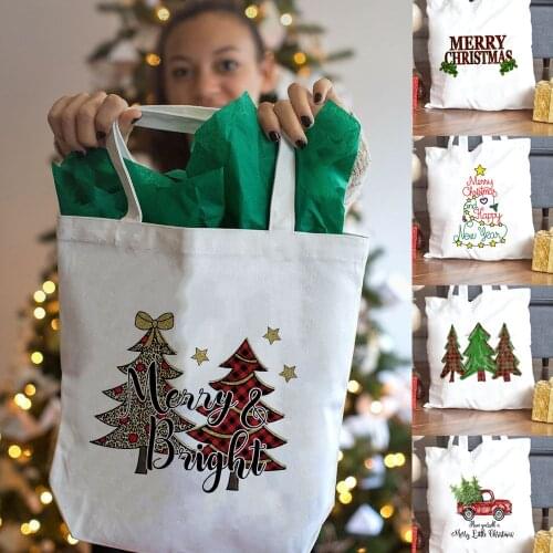 Merry Christmas Canvas Shopping Bag Gift Reusable Shopper Tote Bag Xmas Christmas Tree Foldable Fashion Female Shoulder Bag