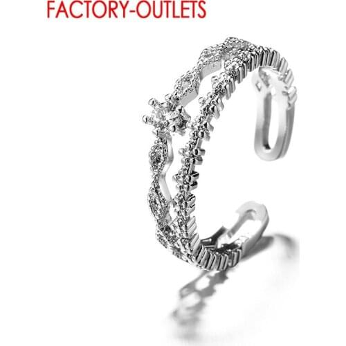 Silver 925 Jewelry Clear CZ Lace Double Layers Finger Rings For Women Open Adjustable Wedding Statement Jewelry Free Size Gifts