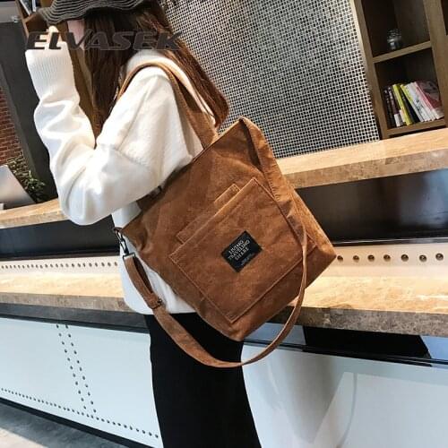 ELVASEK Women Corduroy Zipper Shoulder Bag Cotton Handbag Casual Female Eco Crossbody Bag Ladies Vintage bag
